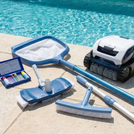 oprema za čišćenje bazena sa robotom pored bazena